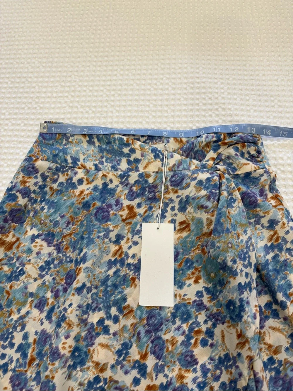 Lush Blue and Tan Watercolor Floral High-low Midi Skirt